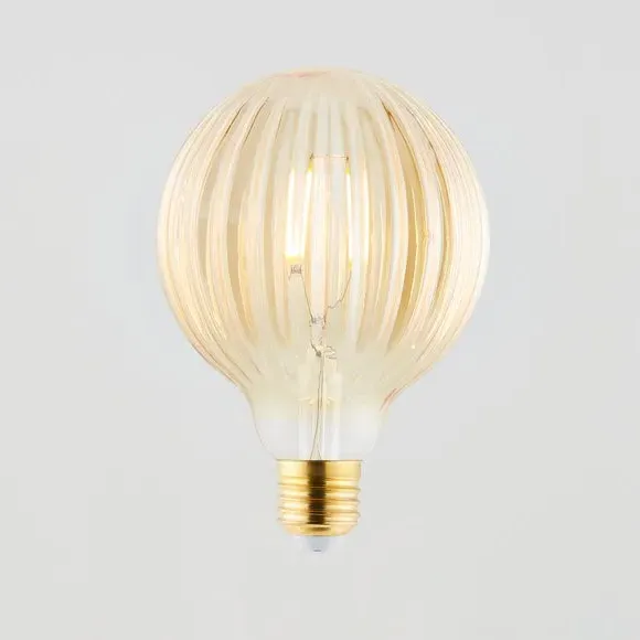 4W LED Bulb with Ribbed Design - Amber Glass