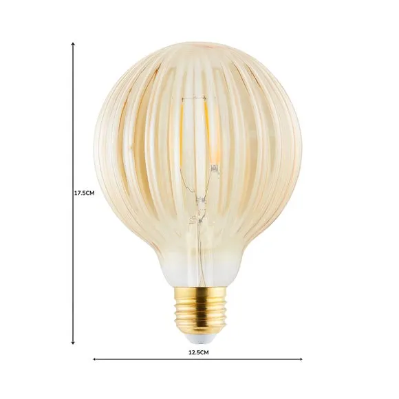 4W LED Bulb with Ribbed Design - Amber Glass
