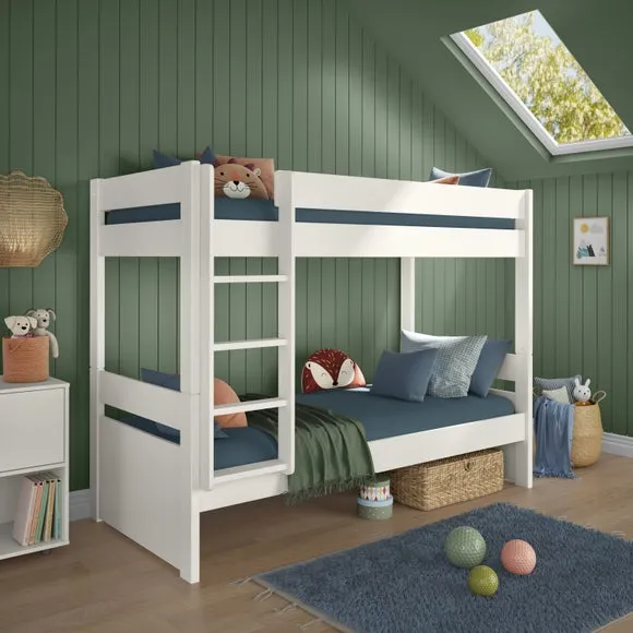 Bunk Bed with Ladder - White, Pine