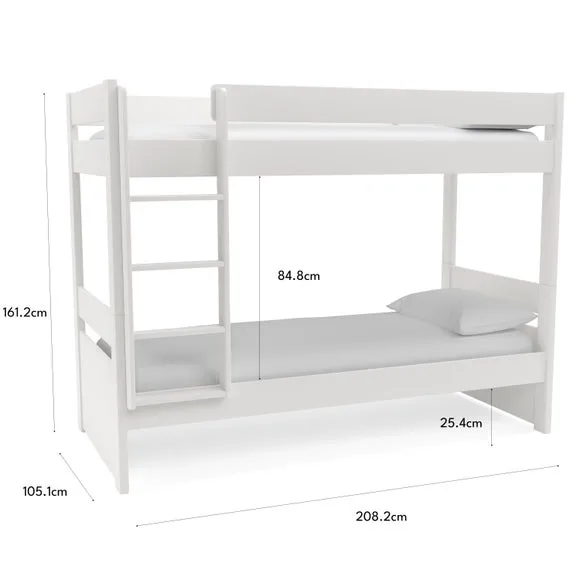 Bunk Bed with Ladder - White, Pine