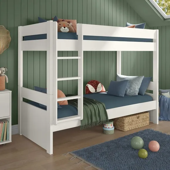 Bunk Bed with Ladder - White, Pine