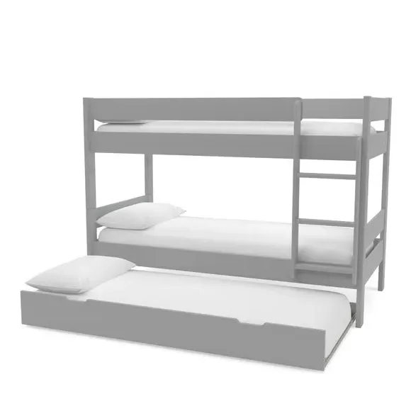 Compact Bunk Bed with Trundle - Grey, Wood