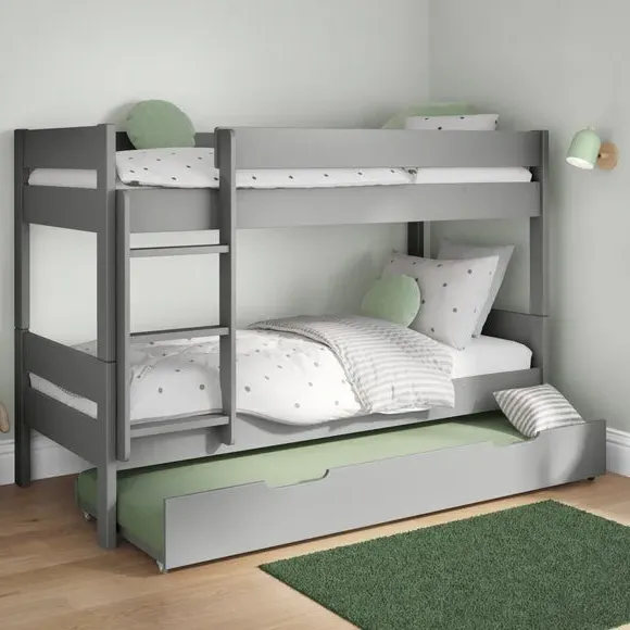 Compact Bunk Bed with Trundle - Grey, Wood