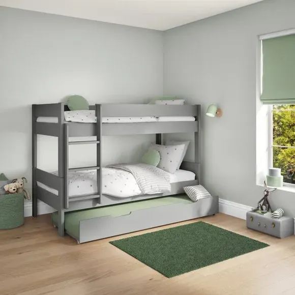 Compact Bunk Bed with Trundle - Grey, Wood