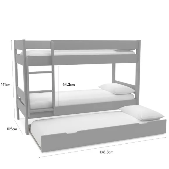 Compact Bunk Bed with Trundle - Grey, Wood