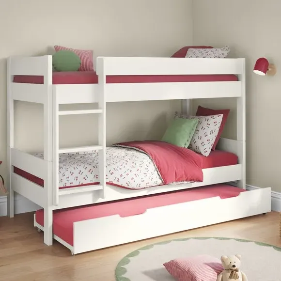 Compact Bunk Bed with Trundle - White, Wood