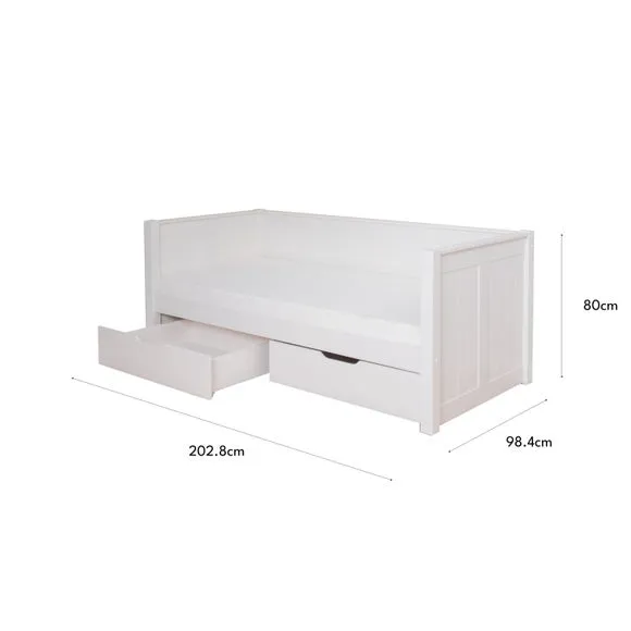 Day Bed with 2 Drawers - White, Pine