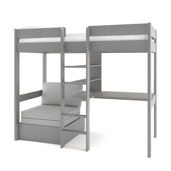 High Sleeper Bed with Chair Bed - Grey, Pine