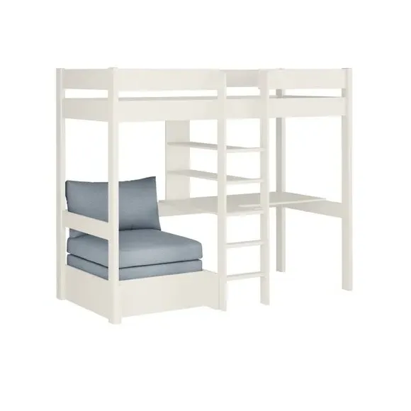 High Sleeper Bed with Chair Bed - White, Pine