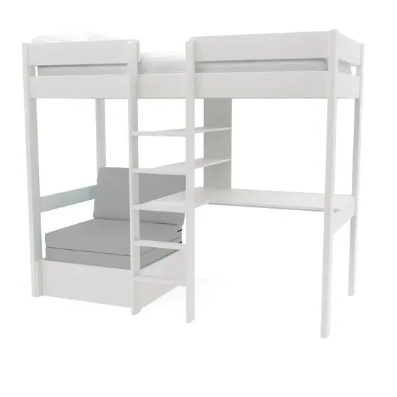 High Sleeper Bed with Chair Bed - White, Pine