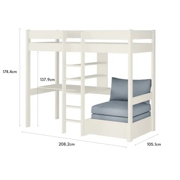 High Sleeper Bed with Chair Bed - White, Pine