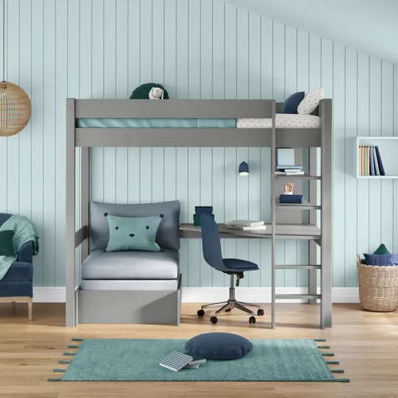 High Sleeper Bed with Desk & Chair - Grey, Wood