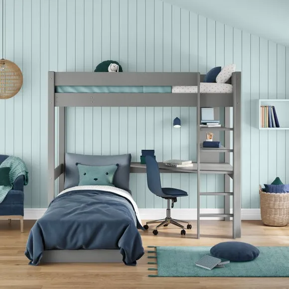 High Sleeper Bed with Desk & Chair - Grey, Wood