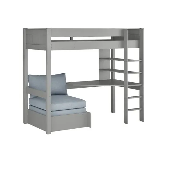 High Sleeper Bed with Desk & Chair - Grey, Wood