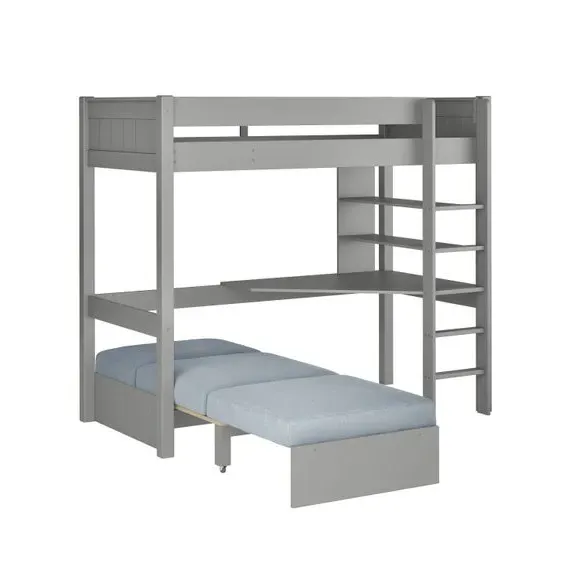 High Sleeper Bed with Desk & Chair - Grey, Wood