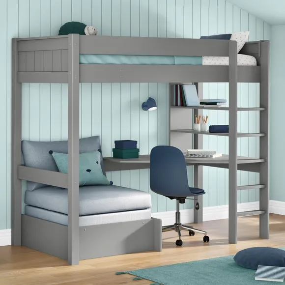 High Sleeper Bed with Desk & Chair - Grey, Wood image