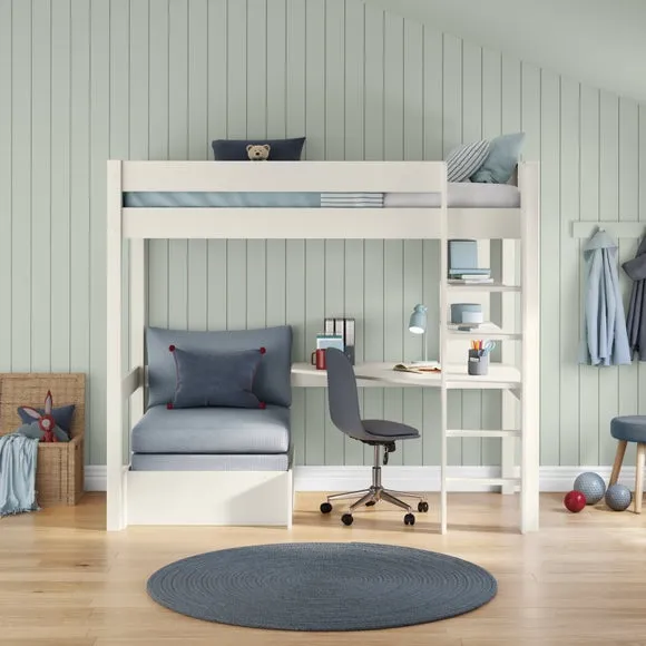 High Sleeper Bed with Desk & Chair - White, Wood