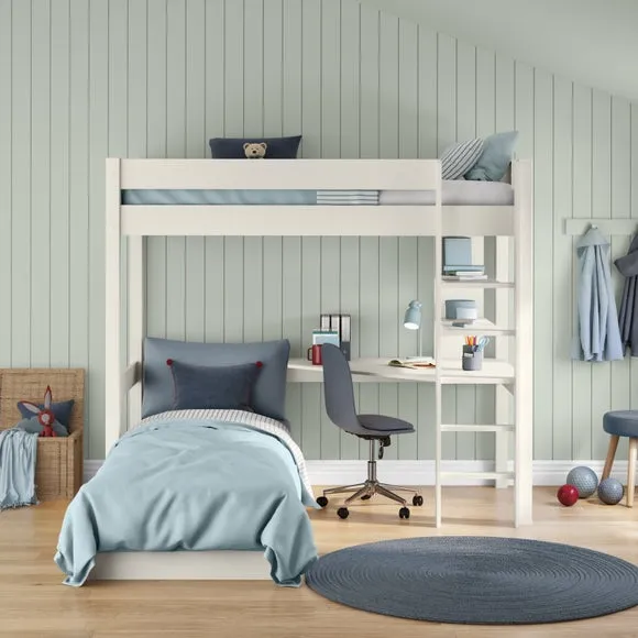 High Sleeper Bed with Desk & Chair - White, Wood