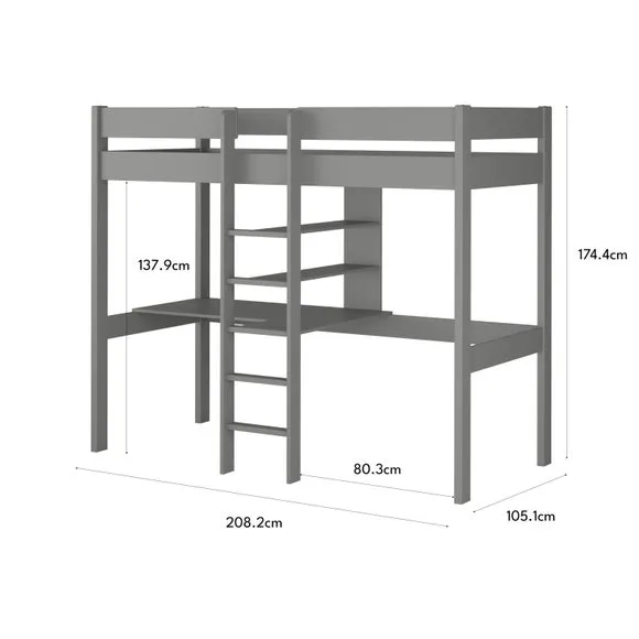 High Sleeper Bed with Storage - Grey, Pine