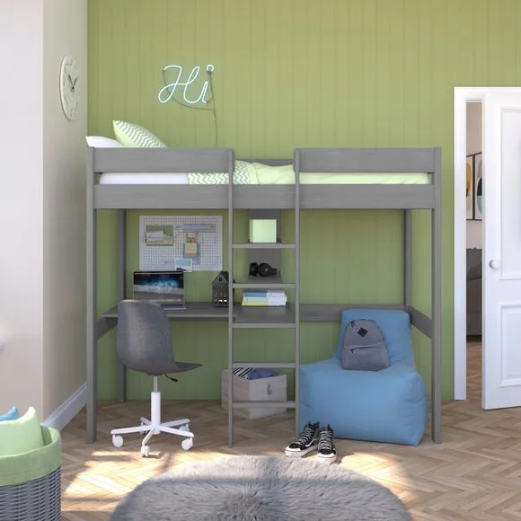 High Sleeper Bed with Storage - Grey, Pine image