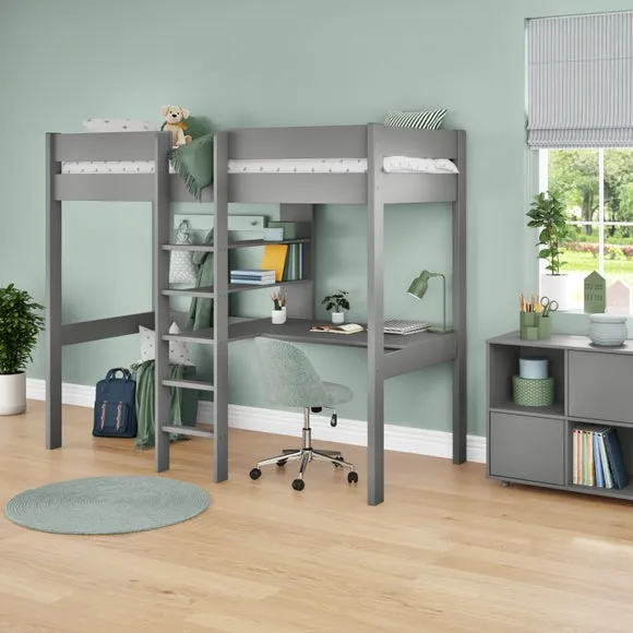 High Sleeper Bed with Storage - Grey, Pine