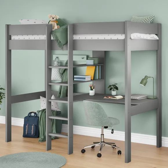 High Sleeper Bed with Storage - Grey, Pine