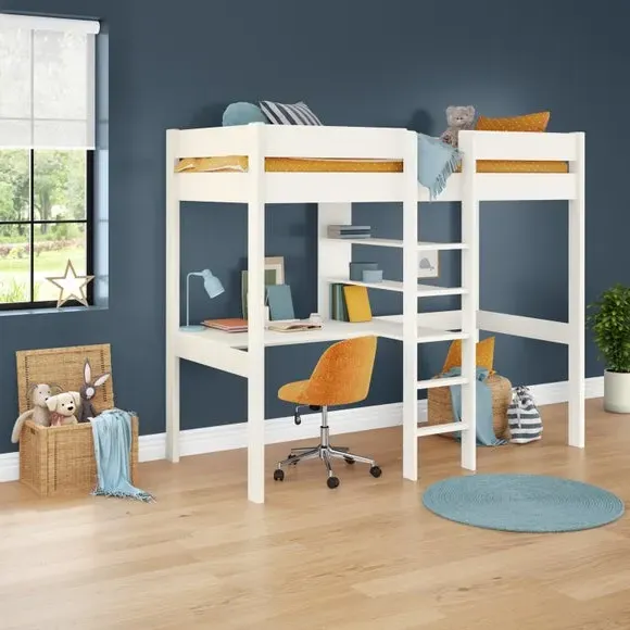 High Sleeper Bed with Storage - White, Pine