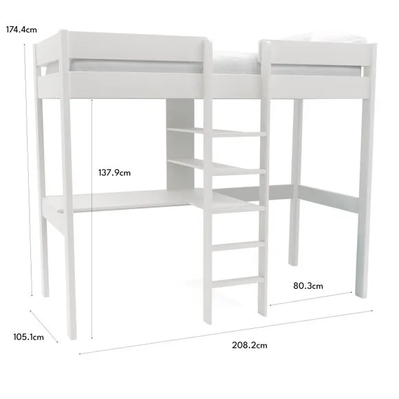 High Sleeper Bed with Storage - White, Pine