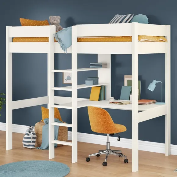 High Sleeper Bed with Storage - White, Pine