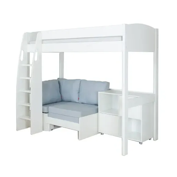 High Sleeper with Corner Sofa - White, Pine