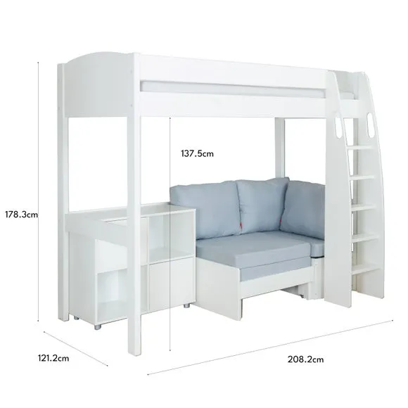 High Sleeper with Corner Sofa - White, Pine