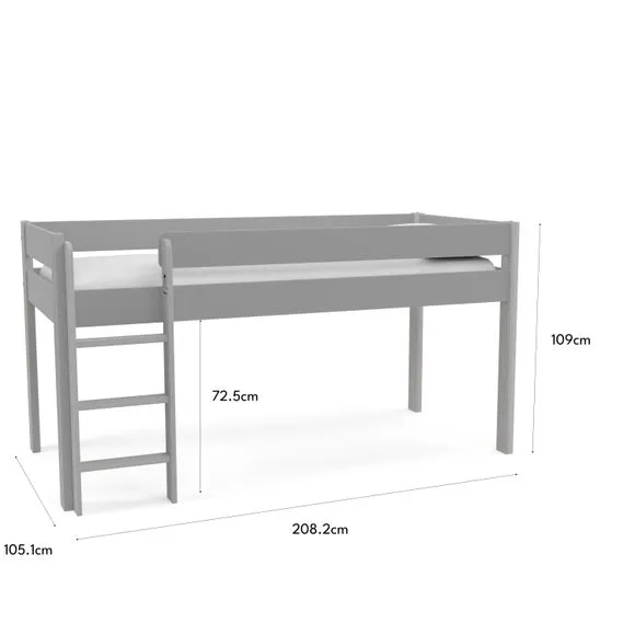 Mid Sleeper Bed with Storage - Grey, Pine