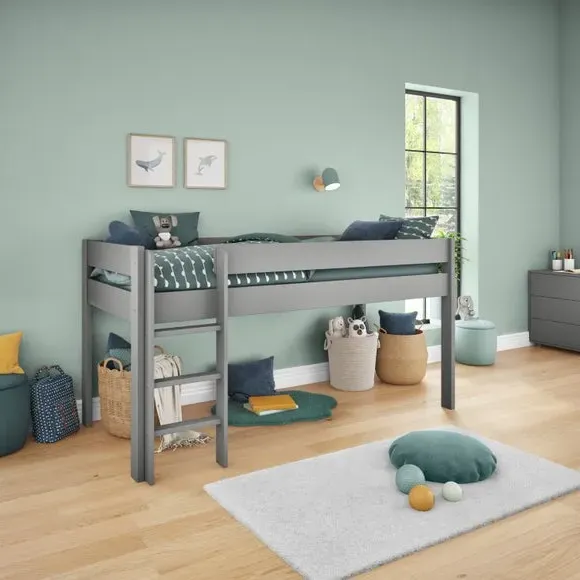 Mid Sleeper Bed with Storage - Grey, Pine