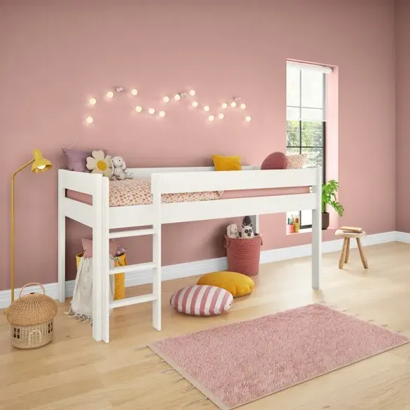 Mid Sleeper Bed with Storage - White, Pine