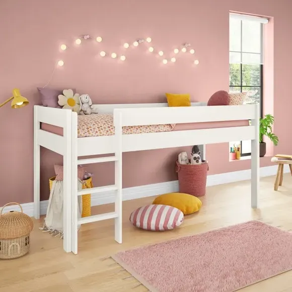 Mid Sleeper Bed with Storage - White, Pine