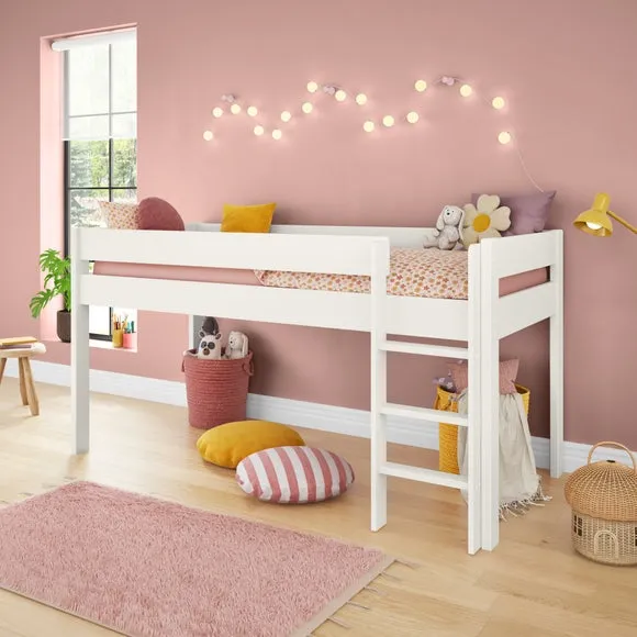 Mid Sleeper Bed with Storage - White, Pine