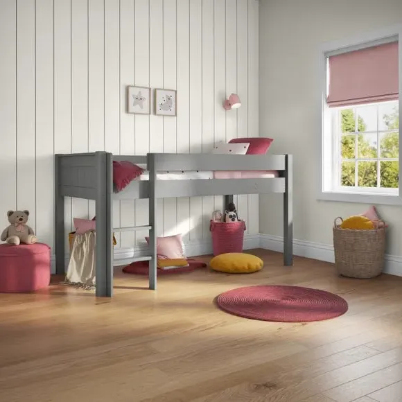 Midsleeper Bed Frame with Storage - Grey, Pine