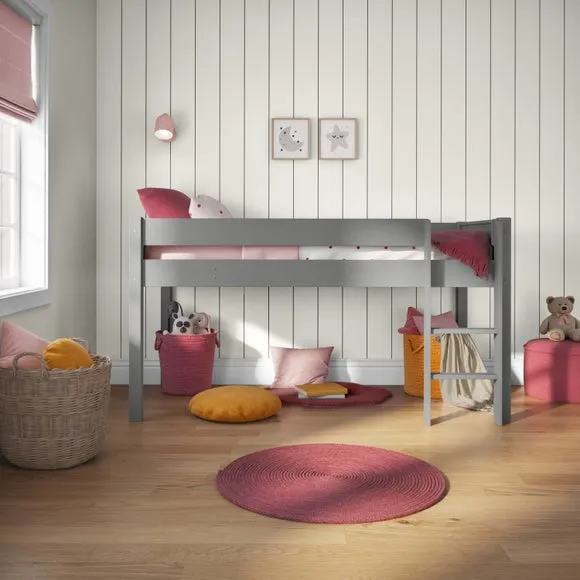 Midsleeper Bed Frame with Storage - Grey, Pine