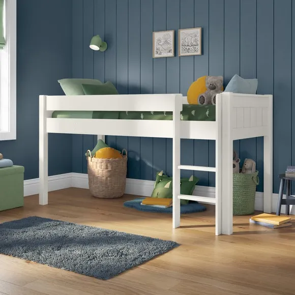 Midsleeper Bed Frame with Storage - White, Pine