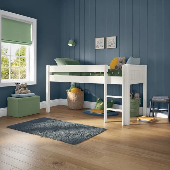 Midsleeper Bed Frame with Storage - White, Pine