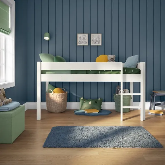 Midsleeper Bed Frame with Storage - White, Pine
