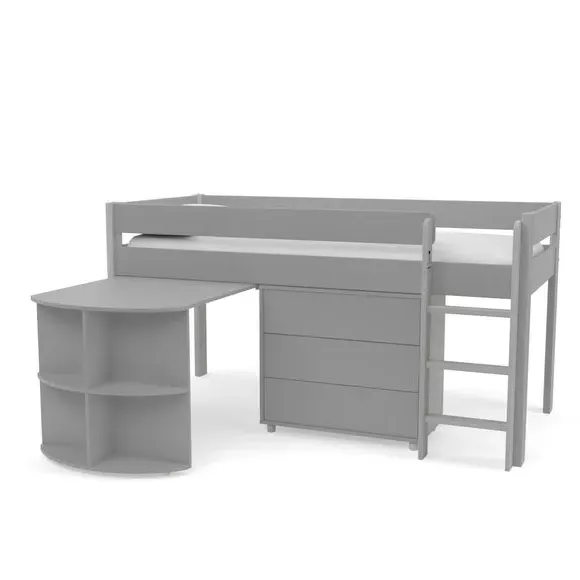 Midsleeper Bed with Desk & Drawers - Grey, Pine