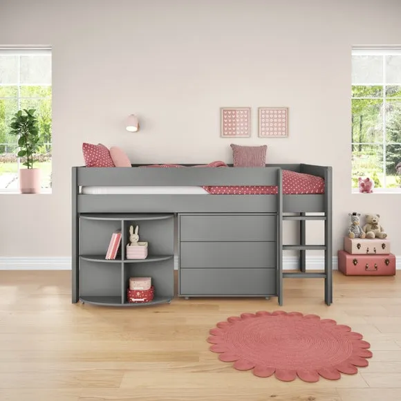 Midsleeper Bed with Desk & Drawers - Grey, Pine