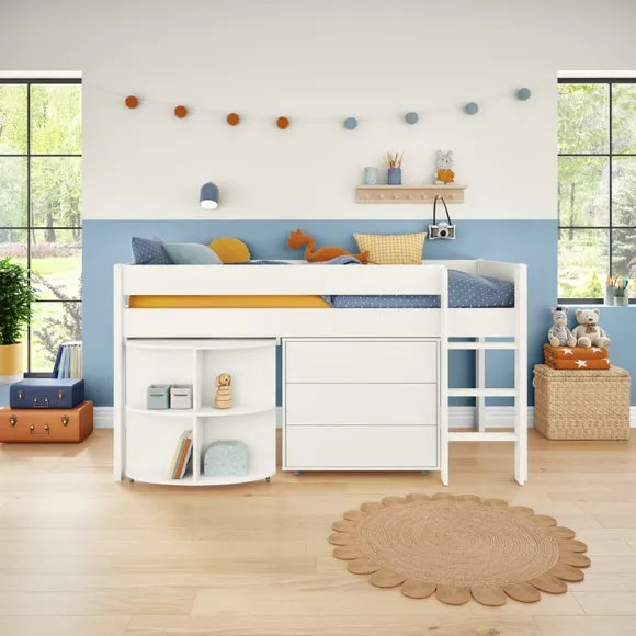 Midsleeper Bed with Desk & Drawers - White, Pine