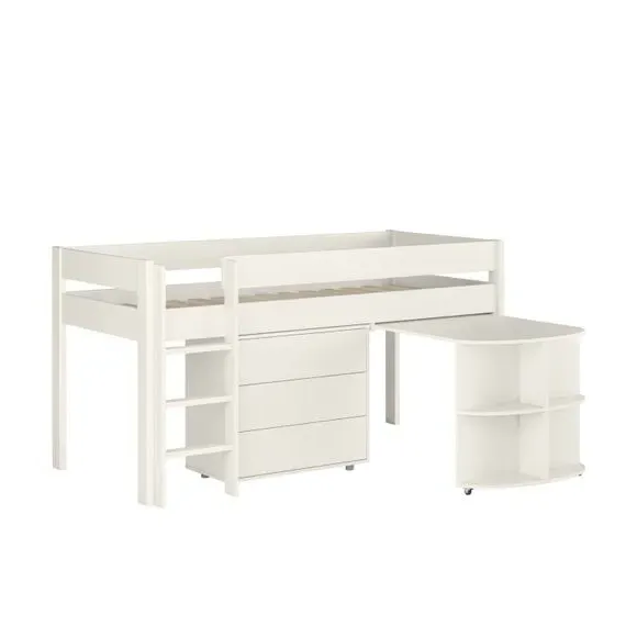 Midsleeper Bed with Desk & Drawers - White, Pine
