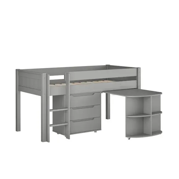 Midsleeper Bed with Desk & Storage - Grey, Pine