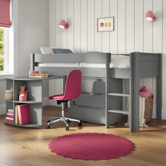 Midsleeper Bed with Desk & Storage - Grey, Pine image