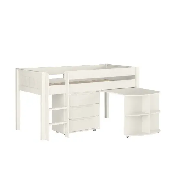 Midsleeper Bed with Desk & Storage - White, Pine