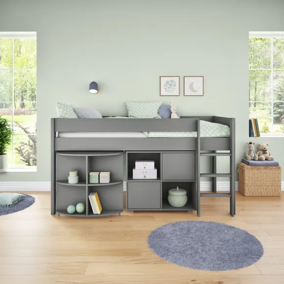 Midsleeper Bed with Pull Out Desk - Grey, Pine