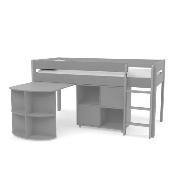 Midsleeper Bed with Pull Out Desk - Grey, Pine